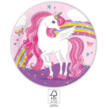   Unicorn Rainbow Colors, Unikornis papírtányér 8 db-os 23 cm FSC