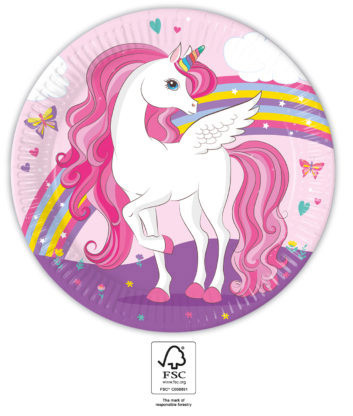 Unicorn Rainbow Colors, Unikornis papírtányér 8 db-os 23 cm FSC