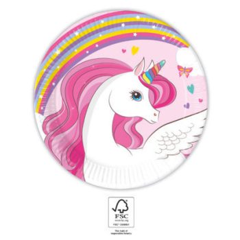   Unicorn Rainbow Colors, Unikornis papírtányér 8 db-os 20 cm FSC