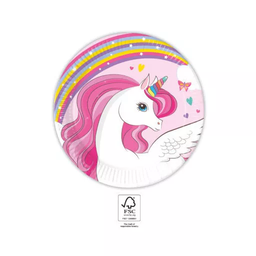 Unicorn Rainbow Colors, Unikornis papírtányér 8 db-os 20 cm FSC