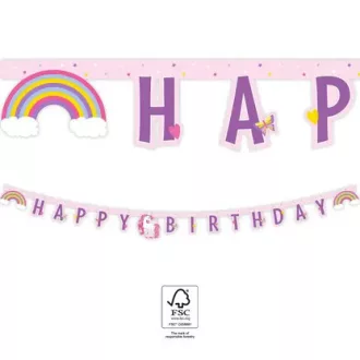   Unicorn Rainbow Colors, Unikornis Happy Birthday felirat FSC 2 m