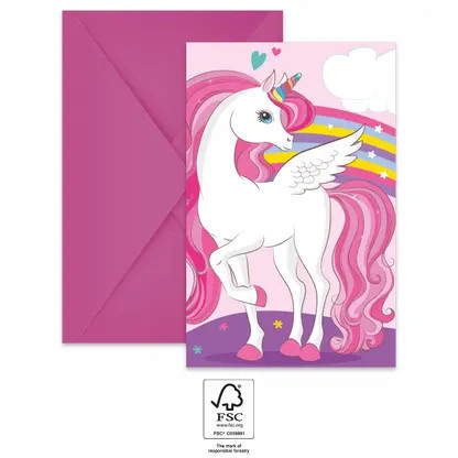 Unicorn Rainbow Colors, Unikornis Party meghívó 6 db-os FSC