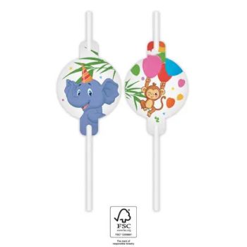   Jungle Balloons, Dzsungel papír szívószál, 4 db-os szett FSC