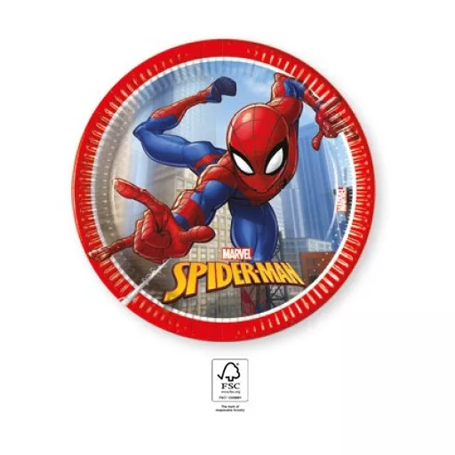 Spiderman Crime Fighter, Pókember papírtányér 8 db-os 20 cm FSC