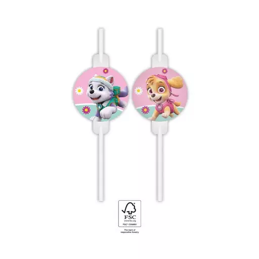 Paw Patrol Skye and Everest, Mancs Őrjárat papír szívószál, 4 db-os szett FSC