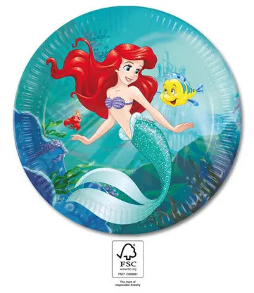 Disney Hercegnők, Ariel papírtányér 8 db-os 23cm FSC