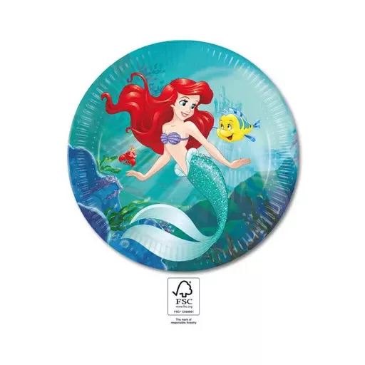 Disney Hercegnők, Ariel papírtányér 8 db-os 23cm FSC