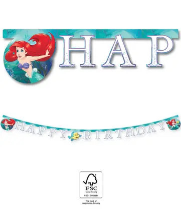 Ariel Curious, Disney Hercegnők, Ariel Happy Birthday felirat FSC 2m