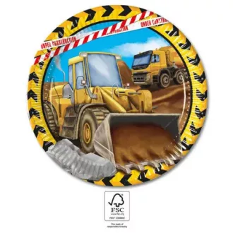 Construction, Építkezés papírtányér 8 db-os 23cm FSC