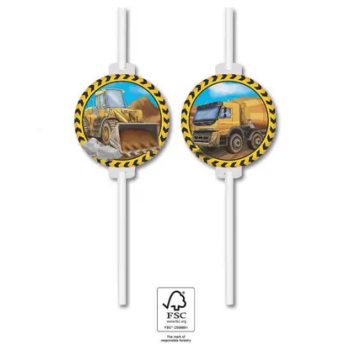 Construction, Építkezés papír szívószál, 4 db-os szett