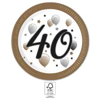 Milestone, Happy Birthday 40 papírtányér 8 db-os 23cm FSC