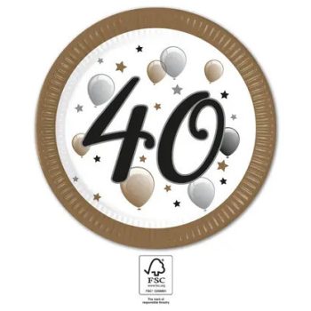 Milestone, Happy Birthday 40 papírtányér 8 db-os 23cm FSC