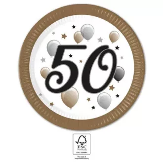 Milestone, Happy Birthday 50 papírtányér 8 db-os 23cm FSC