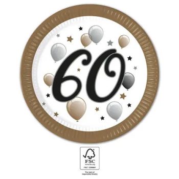 Milestone, Happy Birthday 60 papírtányér 8 db-os 23cm FSC