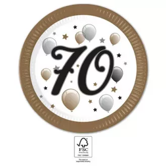 Milestone, Happy Birthday 70 papírtányér 8 db-os 23cm FSC