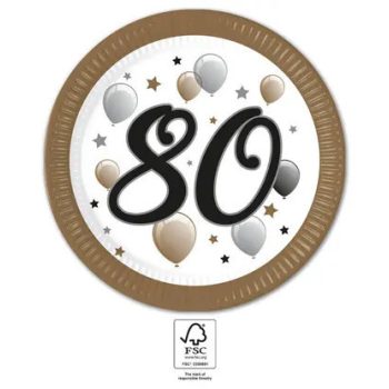 Milestone, Happy Birthday 80 papírtányér 8 db-os 23cm FSC