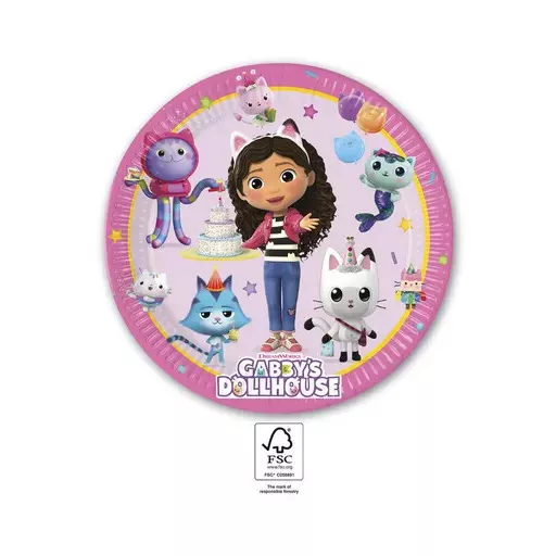 Gabby's Dollhouse, Gabi babaháza papírtányér 8 db-os 23 cm FSC