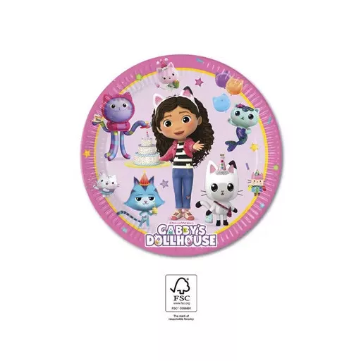 Gabby's Dollhouse, Gabi babaháza papírtányér 8 db-os 20 cm FSC