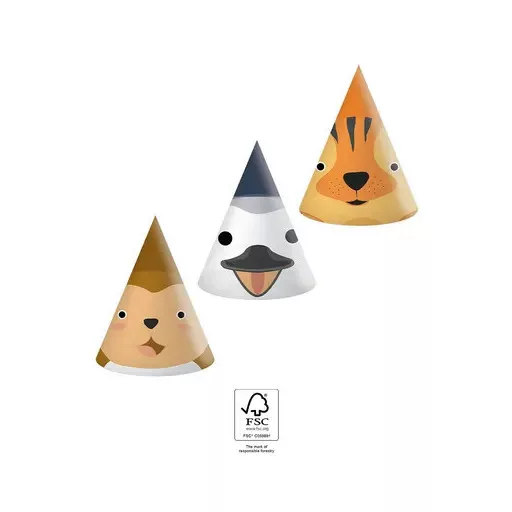 Állatos Zoo parti kalap, csákó 6 db-os FSC