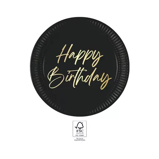 Happy Birthday Elegant papírtányér 8 db-os 23cm FSC
