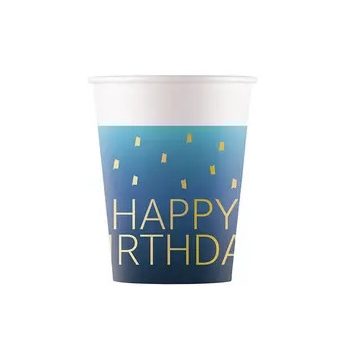 Happy Birthday Golden Blue papír pohár 8 db-os 200ml FSC