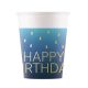 Happy Birthday Golden Blue papír pohár 8 db-os 200ml FSC