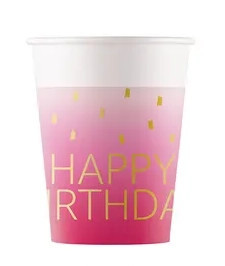 Happy Birthday Golden Pink papír pohár 8 db-os 200ml FSC