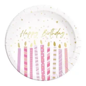 Happy Birthday Candles papírtányér 8 db-os 23cm FSC