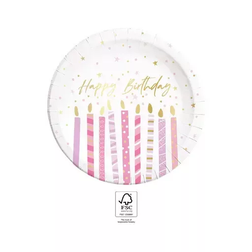 Happy Birthday Candles papírtányér 8 db-os 23cm FSC