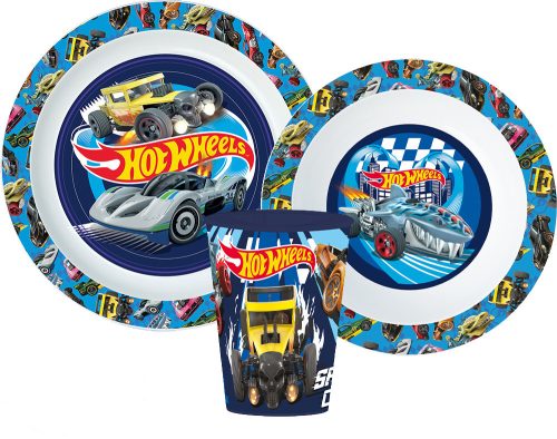 Hot Wheels Blue Fire étkészlet, micro műanyag szett pohárral 260ml