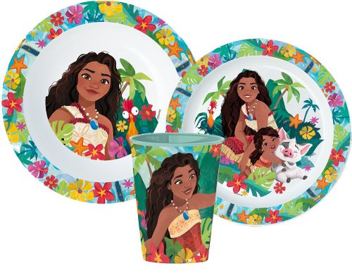 Disney Vaiana étkészlet, micro műanyag szett pohárral 260ml