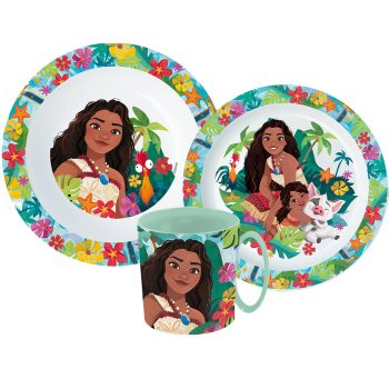 Disney Vaiana étkészlet, micro műanyag szett bögrével 350ml