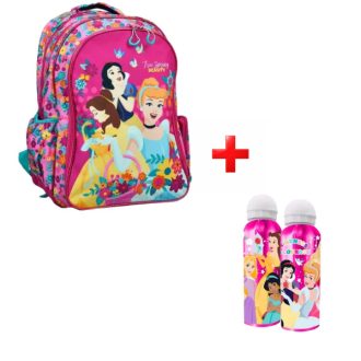   Disney Hercegnők iskolatáska, táska és alumínium kulacs ivókupakkal